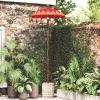 Gecheer Patio Umbrella with Base, Red/Brown, 250 cm, Cotton and Wood view 2
