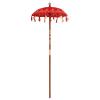 Gecheer Patio Umbrella with Base, Red/Brown, 250 cm, Cotton and Wood view 4