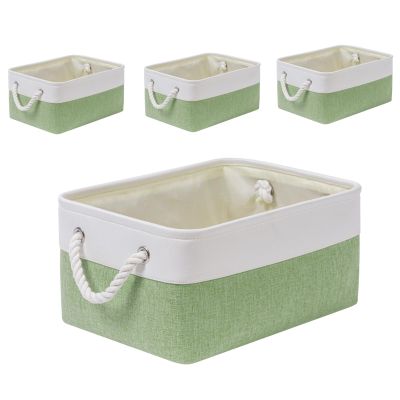 SOCOHOME Fabric Storage Bins, Washable Cube Baskets, Green/White, Medium, 4-Pack