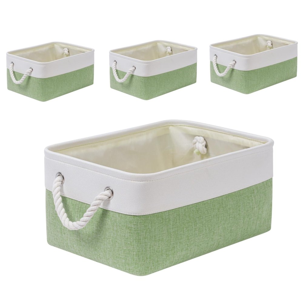 SOCOHOME Fabric Storage Bins, Washable Cube Baskets, Green/White, Medium, 4-Pack