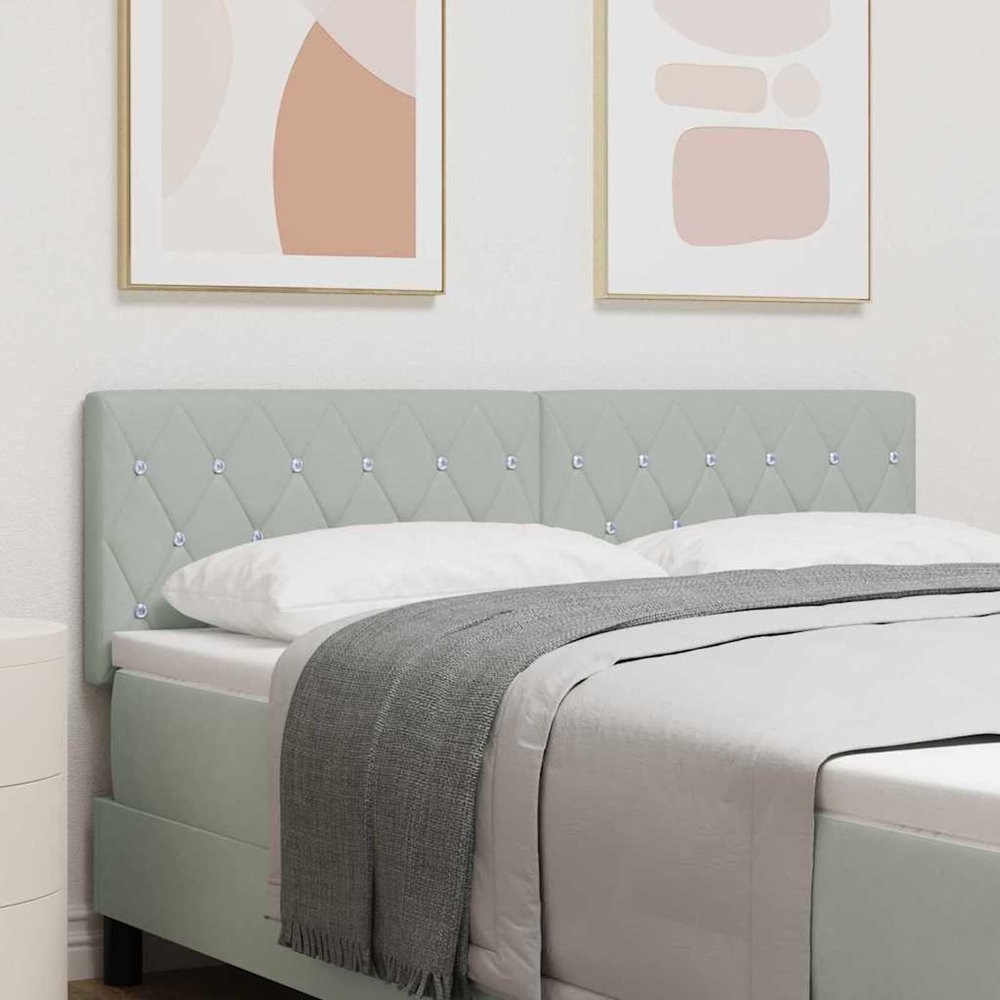 Gecheer Light Gray Velvet Upholstered Headboard with Crystal Buttons, 140 cm