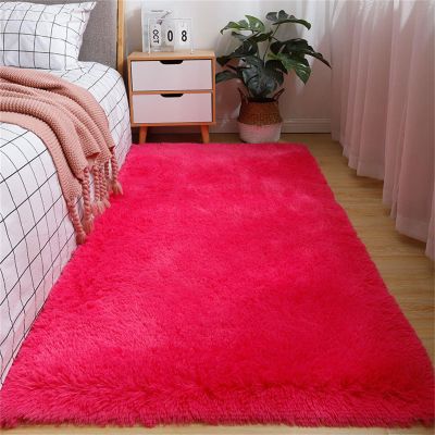 Hearda Plush Shaggy Area Rug, High-Pile Soft Rug, Non-Slip, Rose Red, 100 x 120 cm