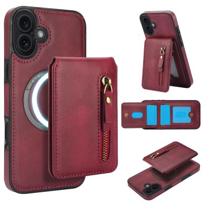 DMaos iPhone 17 Wallet Case with Detachable Card Holder, MagSafe Compatible, PU Leather, Red