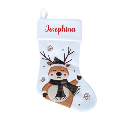 minimutz Personalized Christmas Stocking for Children with Name – 45 cm White St. Nicholas Boot (Deer)