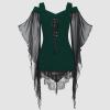 Women's Gothic Halloween Witch Costume Dress with Tie Waist and Long Sleeves view 2
