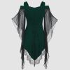 Women's Gothic Halloween Witch Costume Dress with Tie Waist and Long Sleeves view 3
