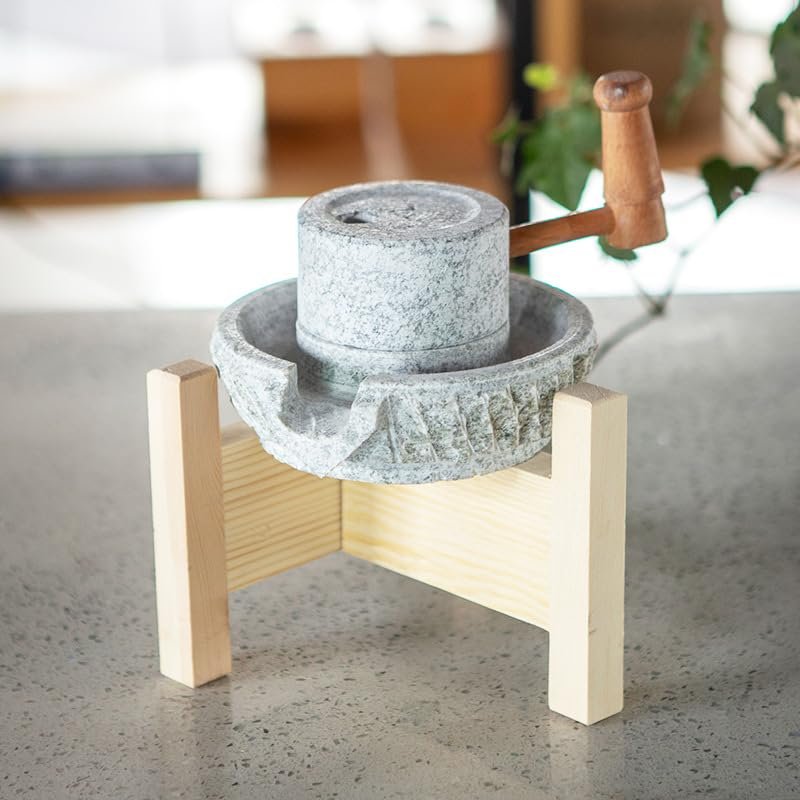 QYDZSHOP Decorative Mini Stone Mill with Stand (Not for Use), Handmade Blue Stone Mill, Ideal for Home Office