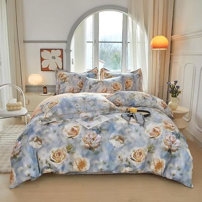 ZZTBQ 3-Piece Floral Microfiber Bedding Set, 220 x 240 cm, Khaki, Model 260