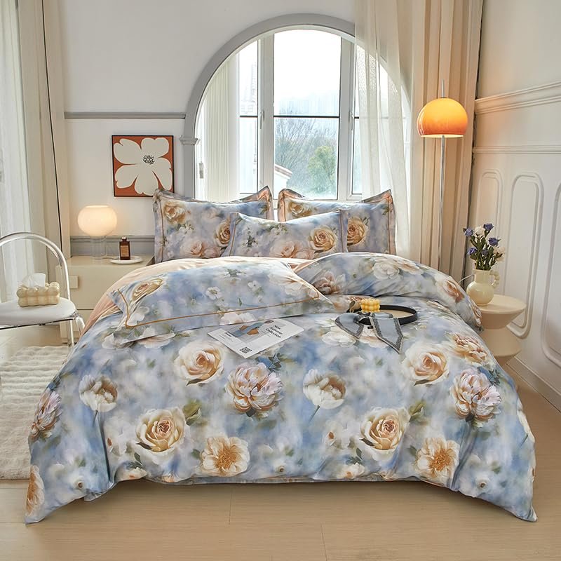 ZZTBQ 3-Piece Floral Microfiber Bedding Set, 220 x 240 cm, Khaki, Model 260