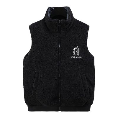 Vhersily Men's Waterproof Teddy Fleece Vest, Lightweight, Sleeveless, Zipper, Side Pockets, Black, XXXL