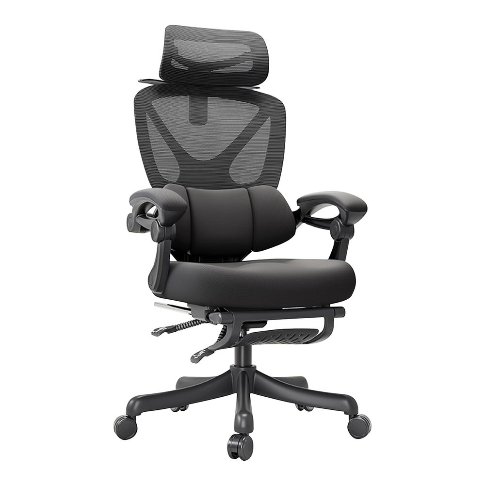 Mesh Office Chair with Adjustable Lumbar Support, 4D Headrest and 140° Recline