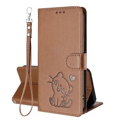 Viewtogo PU Leather Flip Case for Xiaomi 13 Lite 5G, Brown, Cat & Heart Design