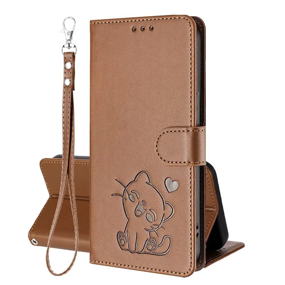 Viewtogo PU Leather Flip Case for Xiaomi 13 Lite 5G, Brown, Cat & Heart Design