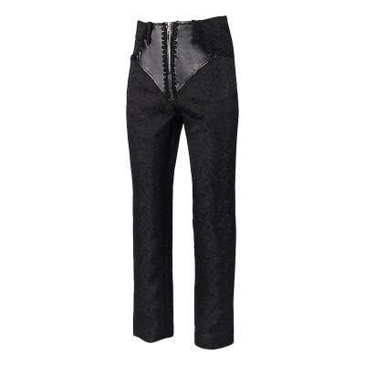 LOSSLO Men's Black Steampunk Costume Pants, Medieval Victorian Viking Pirate PU Leather Lace-Up Trousers