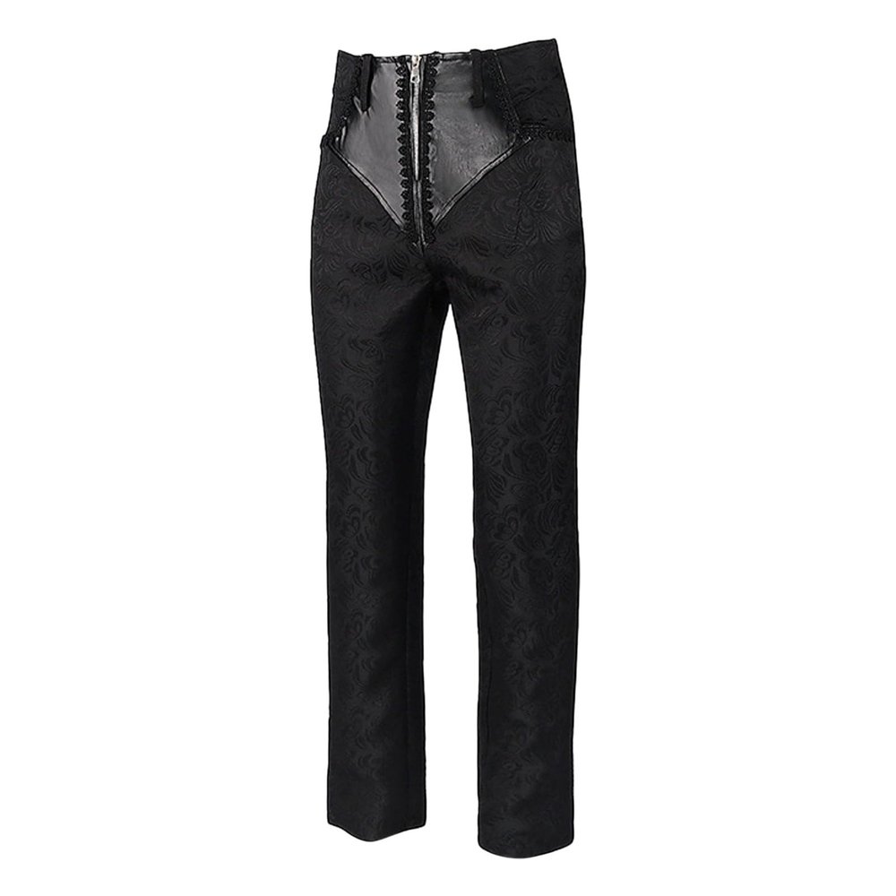 LOSSLO Men's Black Steampunk Costume Pants, Medieval Victorian Viking Pirate PU Leather Lace-Up Trousers