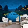 Anime-Style Fantasy Glowworm River Wall Mural, Dark Blue Non-Woven Wallpaper, 200 x 140 cm view 3