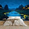 Anime-Style Fantasy Glowworm River Wall Mural, Dark Blue Non-Woven Wallpaper, 200 x 140 cm view 4