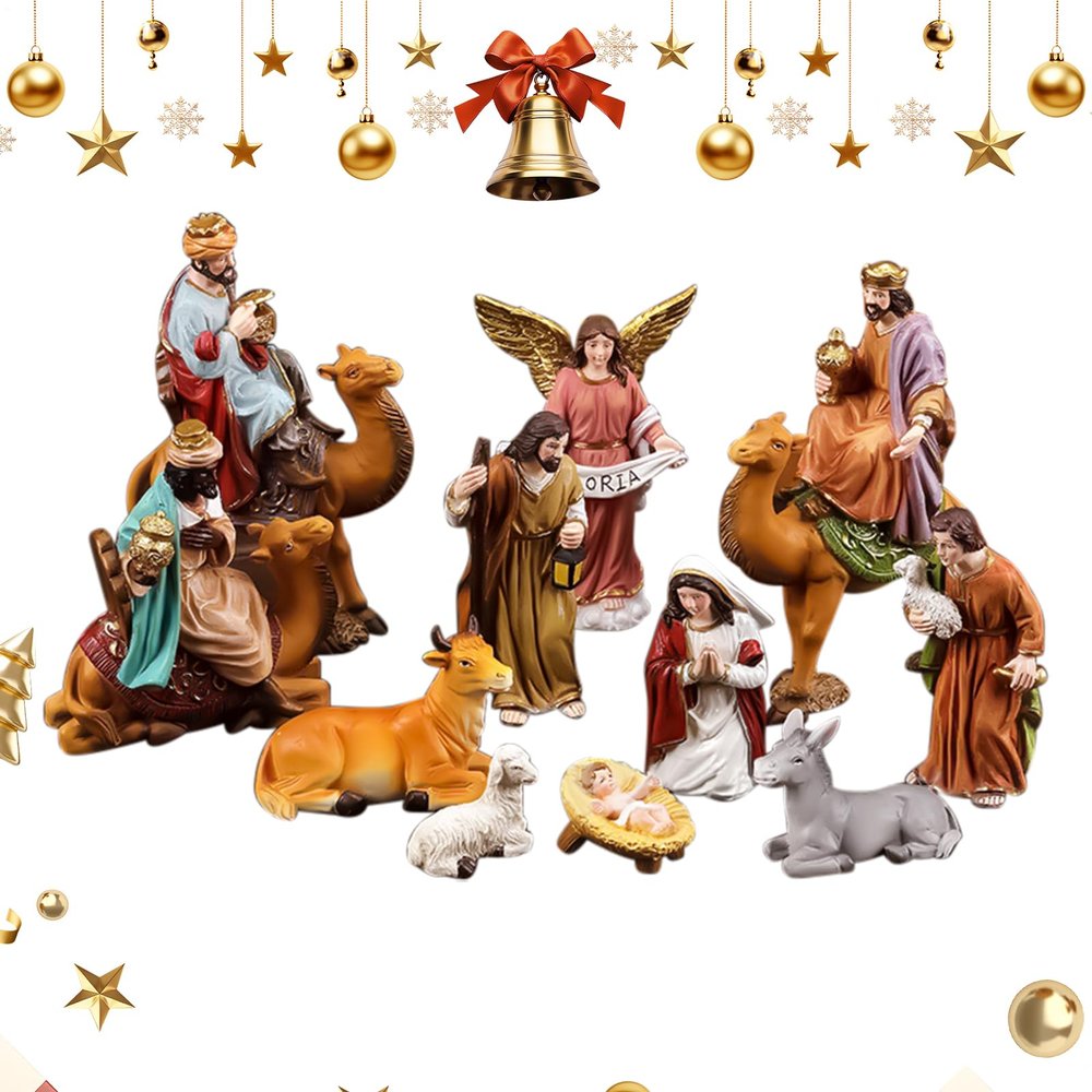 Bsbkoj Nativity Figurines – Resin Christmas Nativity Decor