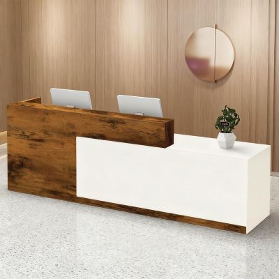 CCUKTFN Reception Counter with Drawer and Open Shelves, Modern Reception Desk 100 × 240 cm