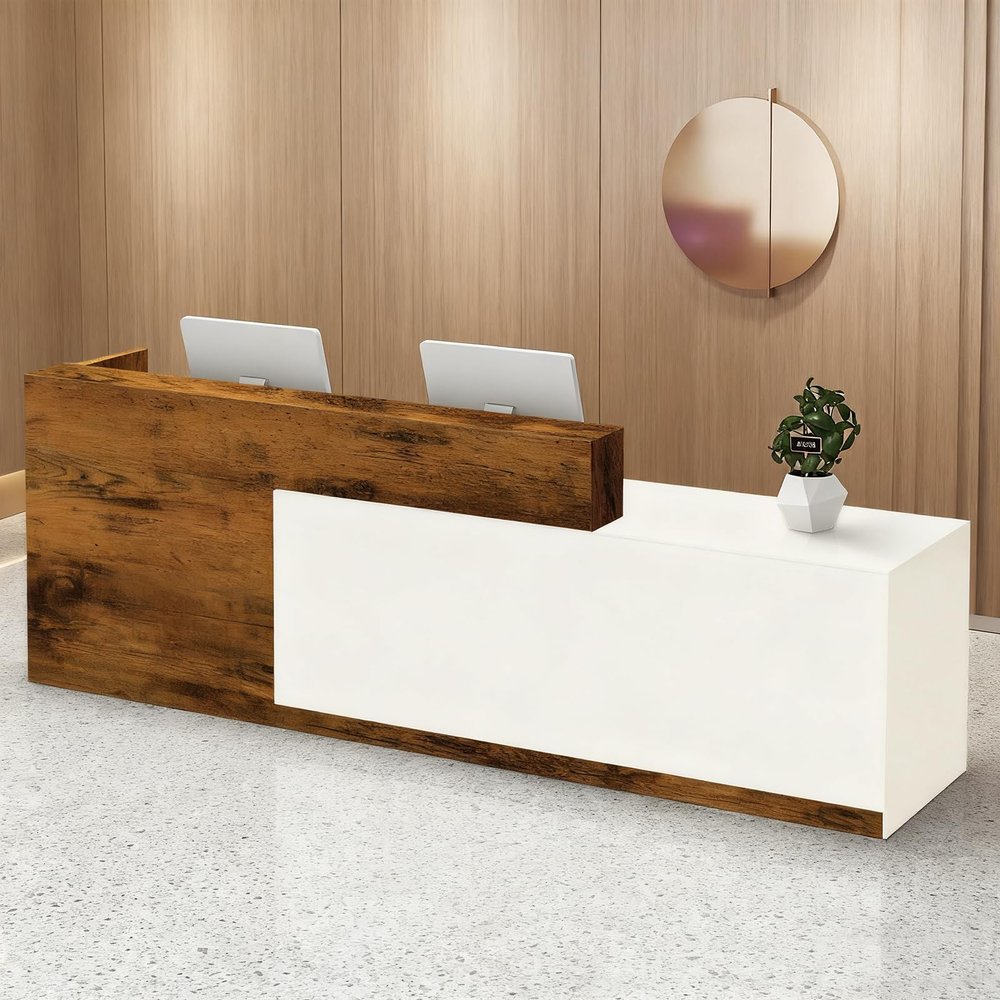 CCUKTFN Reception Counter with Drawer and Open Shelves, Modern Reception Desk 100 × 240 cm