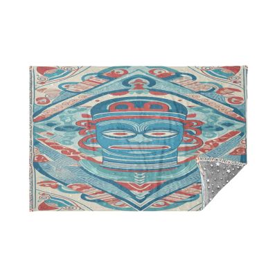 Sanxingdui Reversible Flannel Throw Blanket with Glow-in-the-Dark Stars, Blue/Red
