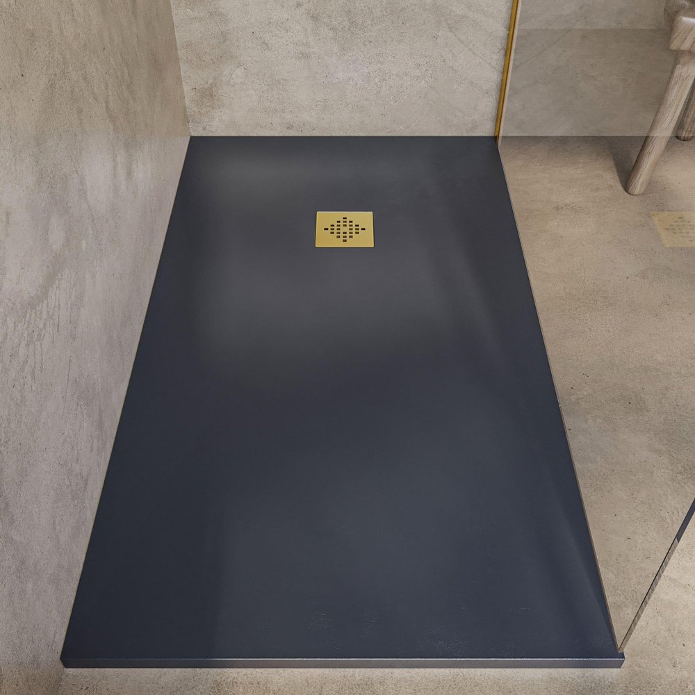 SoulHome Resin Shower Tray 190 x 90 cm Anthracite Gray with Gold Drain Grate