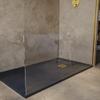 SoulHome Resin Shower Tray 190 x 90 cm Anthracite Gray with Gold Drain Grate view 4