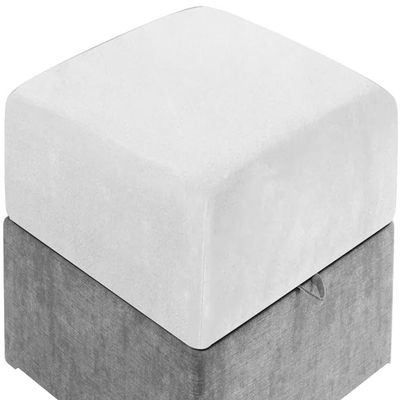 Stretch Velvet Ottoman Cover with Elastic Bottom, White, 100 x 100 cm