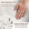 Stretch Velvet Ottoman Cover with Elastic Bottom, White, 100 x 100 cm view 2