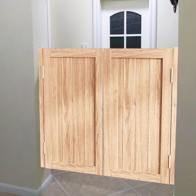 Natural Wood Swinging Half Door for Cafés and Saloons, Two-Way Room Divider with Hinges and Hardware