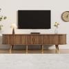 Kebnor 175 cm TV Stand with Rattan Sliding Door, Walnut Look and Ample Storage view 1