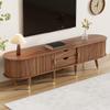 Kebnor 175 cm TV Stand with Rattan Sliding Door, Walnut Look and Ample Storage view 4