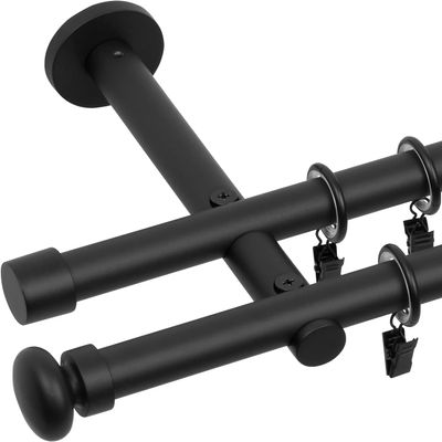 RENA Double Curtain Rod, 19 mm Metal, Silent Rollers, Complete Set, Matte Black, 260 cm | Sigma