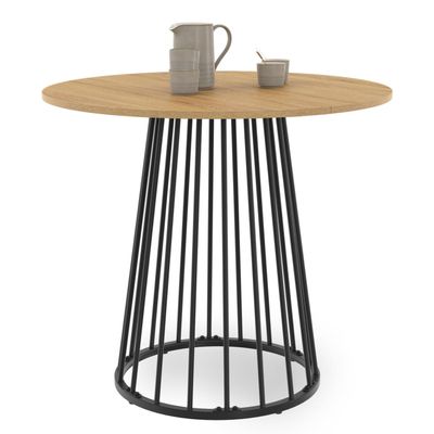 IDMarket YUNA Round Dining Table for 4 with Wood Top and Black Metal Legs, 80 cm