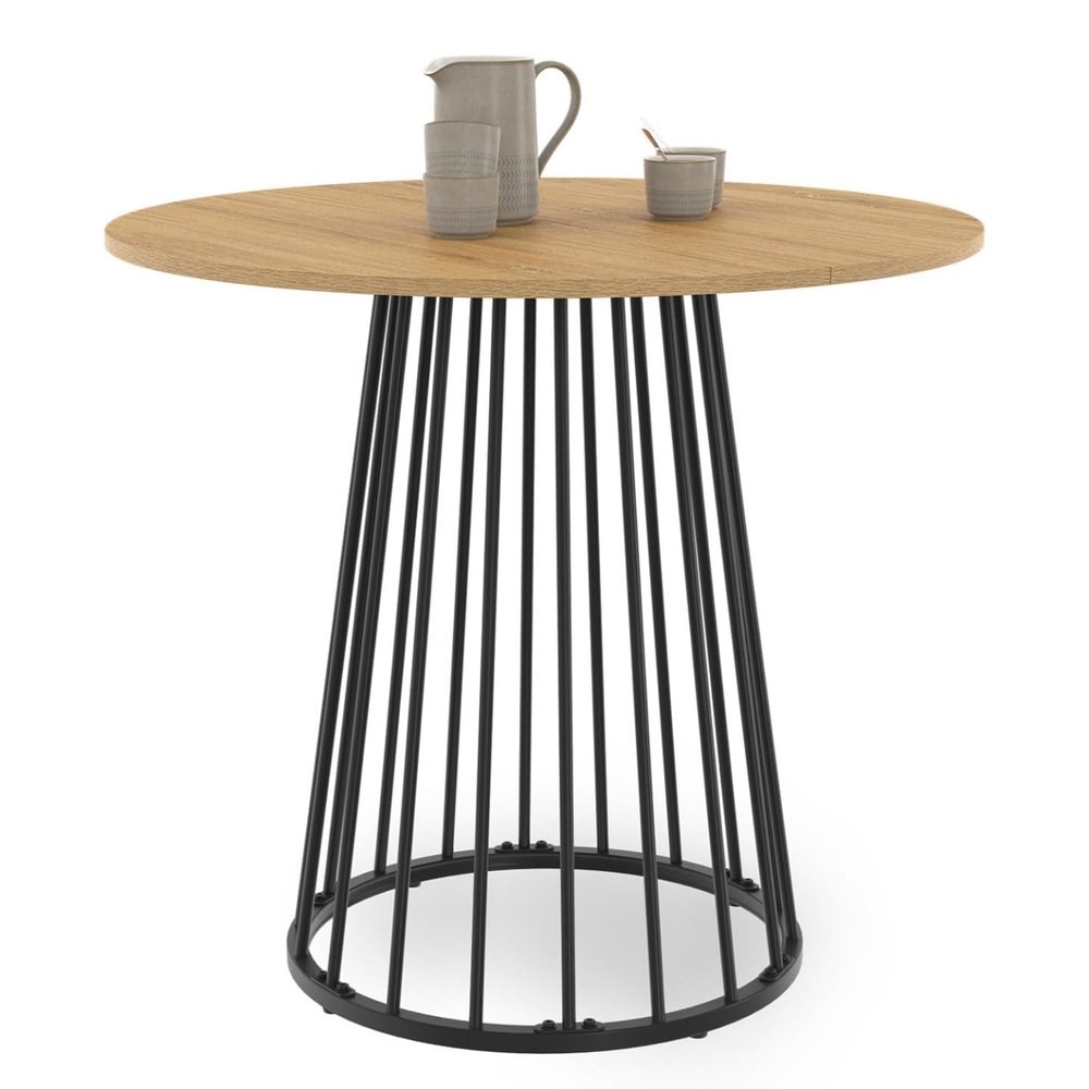 IDMarket YUNA Round Dining Table for 4 with Wood Top and Black Metal Legs, 80 cm