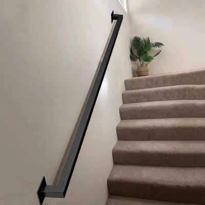 Square Tube Handrail, Industrial Steel Stair Railing, Slip-Resistant, Wall-Mounted for Indoor and Outdoor Stairs