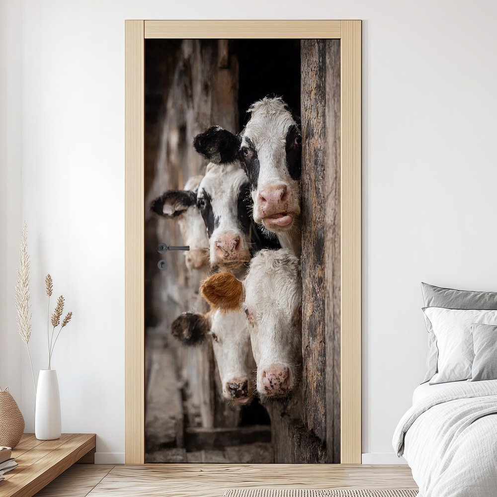 Farmhouse Animals 3D Door Wallpaper, Self-Adhesive PVC Decal, 85 x 215 cm