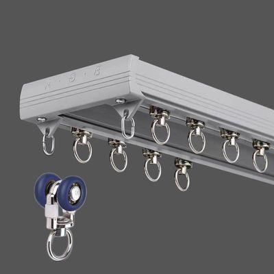 1/2/3/4 m Double-Track Curtain Track, White/Black/Gray, Aluminum Ceiling Track with Accessories, Gray, 100 cm/3.3 ft