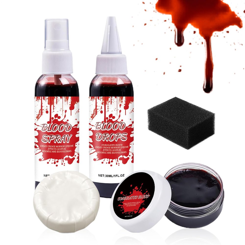 Artificial Blood Dripping and Clotted Gel Blood Set with Cleansing Soap