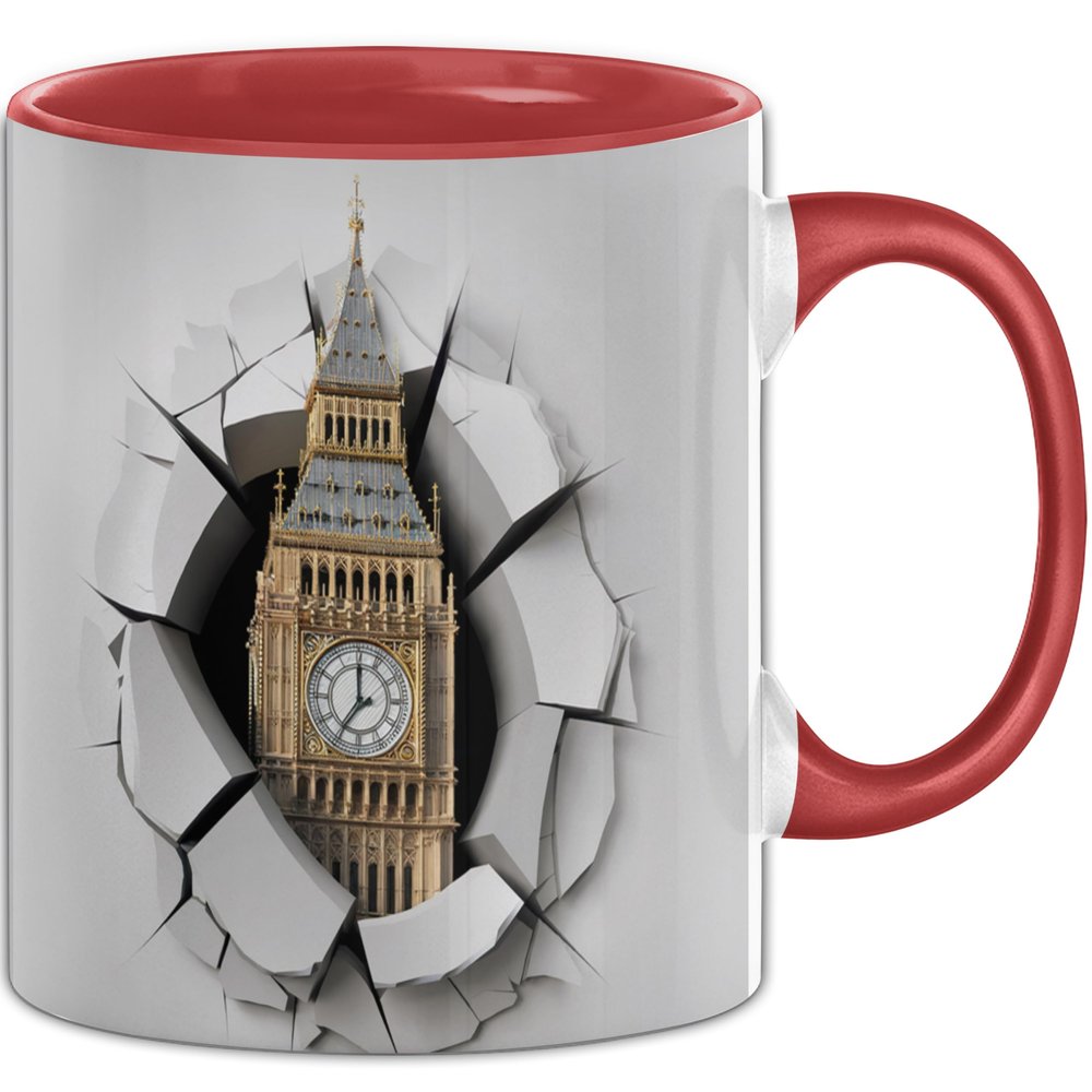 3D London Mug, London Gift with Breakthrough Wall Quote (Red)