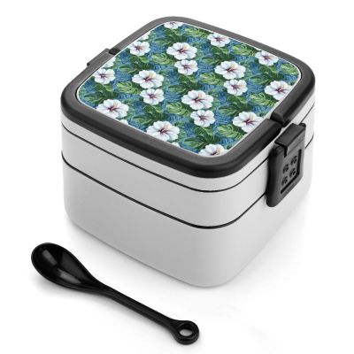 TZTTZT Summer Tropical Flowers Print Bento Box, Small Salad Container for Lunch, Cute Reusable Double-Layer Stackable Lunch Box for Adults