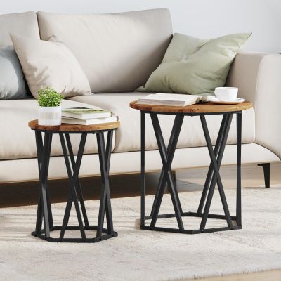ROMHZKS Rustic Recycled Wood Side Table with Metal Frame