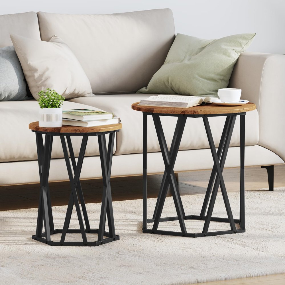 ROMHZKS Rustic Recycled Wood Side Table with Metal Frame