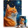 1000-Piece Puzzle for Adults, Orange Cat Under Starry Night, 38 × 52 cm view 1