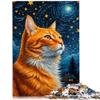 1000-Piece Puzzle for Adults, Orange Cat Under Starry Night, 38 × 52 cm view 2