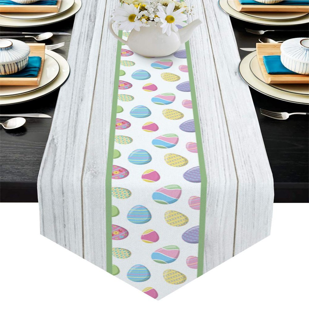 MKAK Happy Easter Wood-Grain Table Runner, 33 x 274 cm