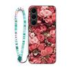 Sinyunron Case for Samsung Galaxy S25 FE 5G, 2-in-1 Hybrid TPU Case with Patterned Metal Back and Colorful Lanyard, Rose view 1