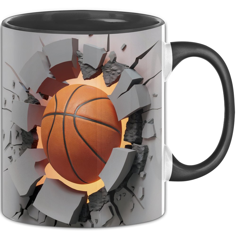 3D Basketball Mug Gift with Breakthrough-Wall Graphic (Black)