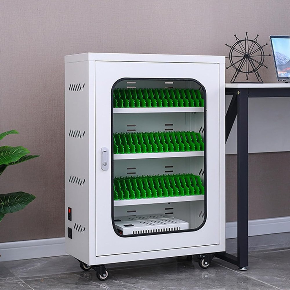 LYJIANGXIN 30-Compartment Phone Charging Station with USB Ports, Wheels and Lock