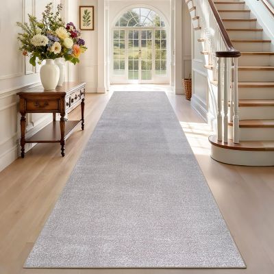 Gray Kitchen Runner Rug, 90 x 480 cm, Washable and Non-Slip